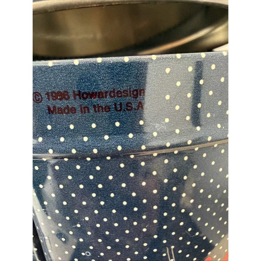 Vintage 1986‎ Howard Design Goose Tin Bucket Blue Polka Dot Farmhouse